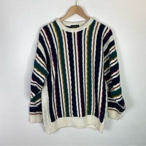 Vintage Weekends Retro Striped Grandpa Sweater Size Large